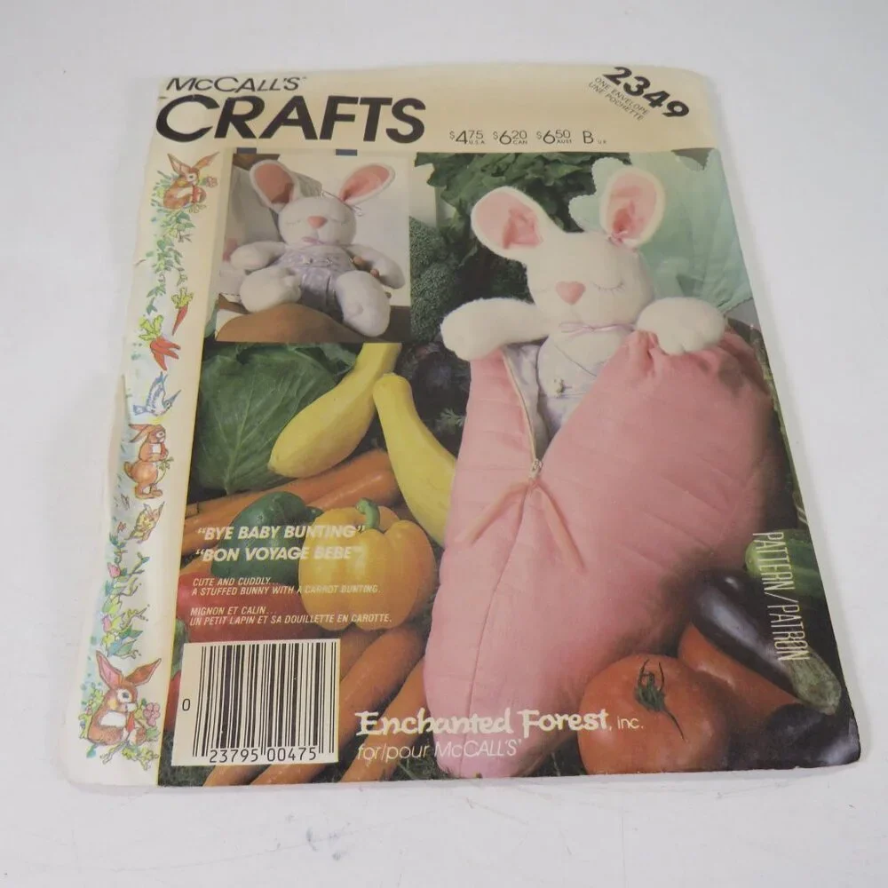 McCalls 2349 Stuffed Bunny Rabbit & Bunting (carrot sleeping bag) UNCUT